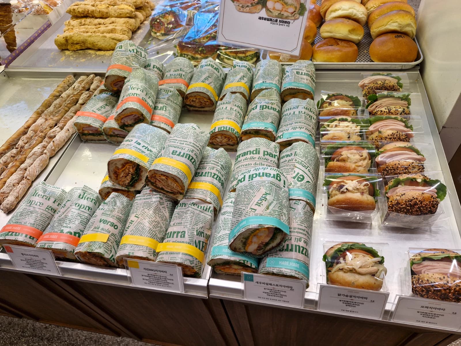 Sandwich corner ciabatta display Korean bakery