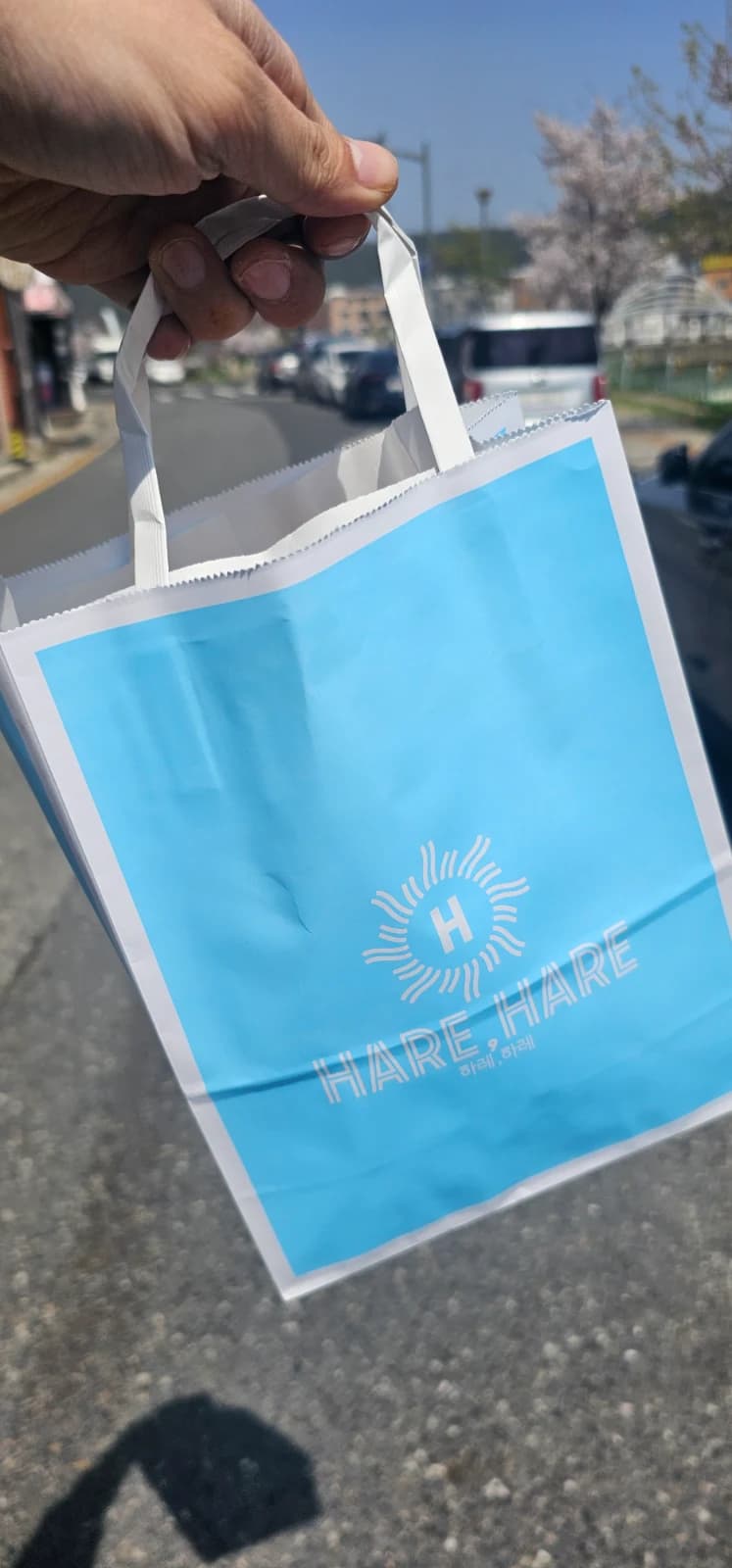 HareHare Bakery blue shopping bag branded
