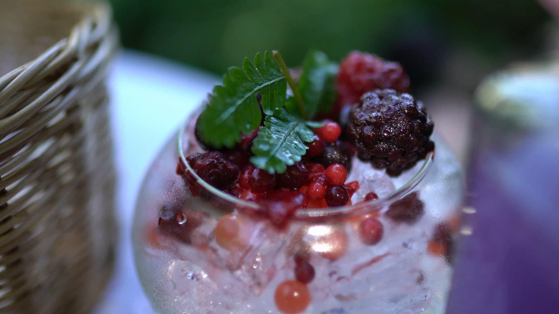 Berry Love Drink glass piled with blackberries raspberries and redcurrants at Pa Dee in the Wild