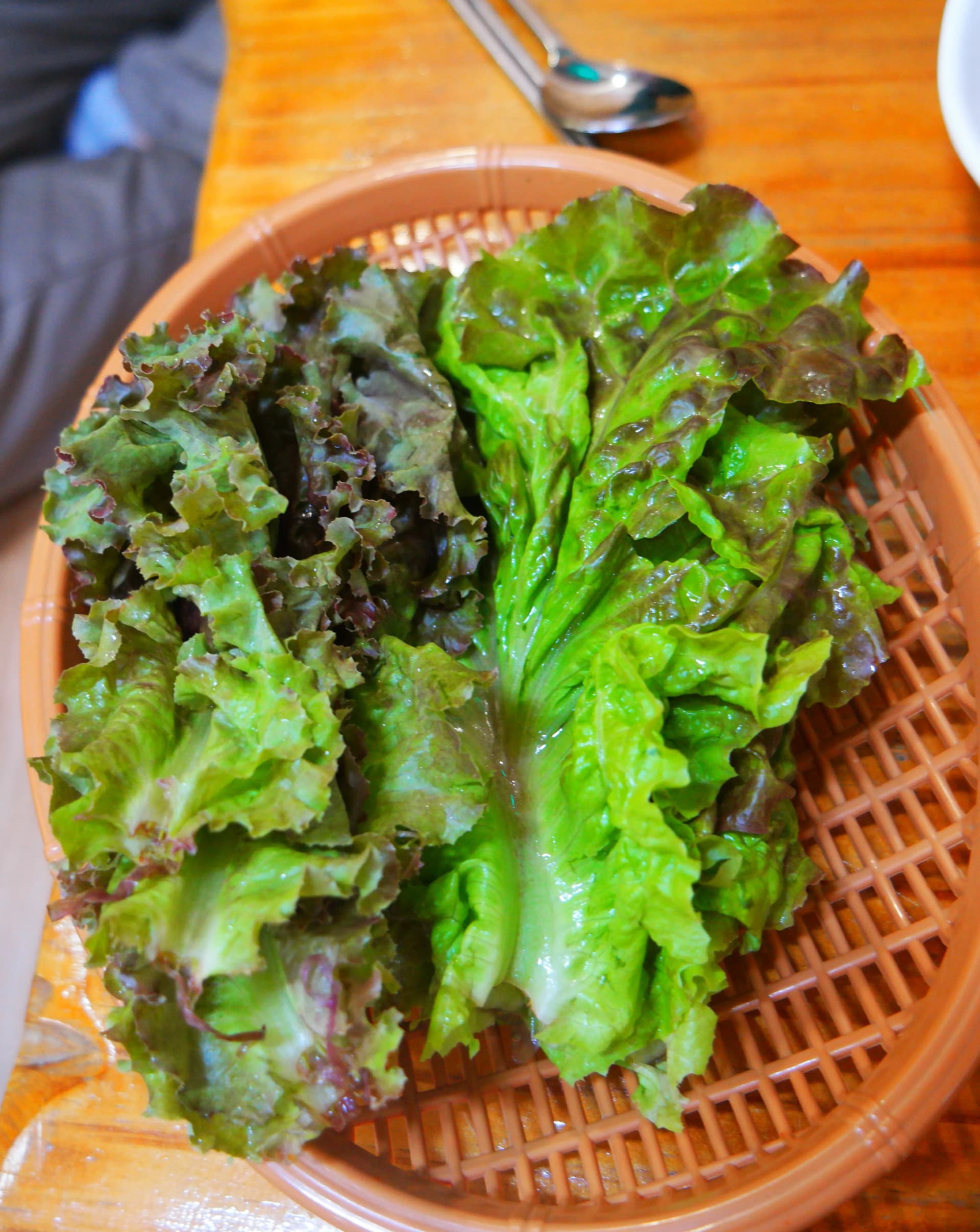 Ороож идэх навчит ногооны сагс - ногоон, улаан салат навч холилдсон дүүрүчигитэй хамт идэх навчит ногоо