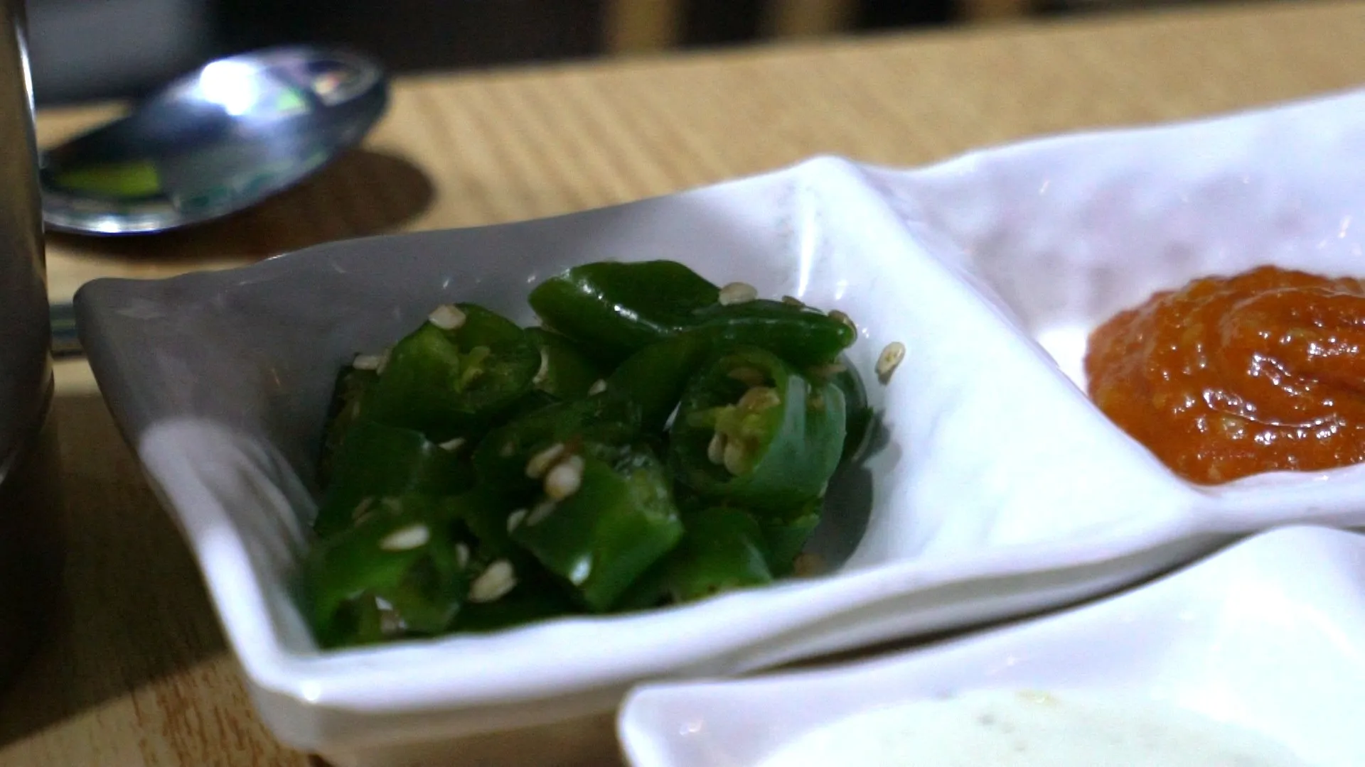 Close-up of Korean ssamjang sauce made from doenjang and gochujang for wrapping grilled chicken