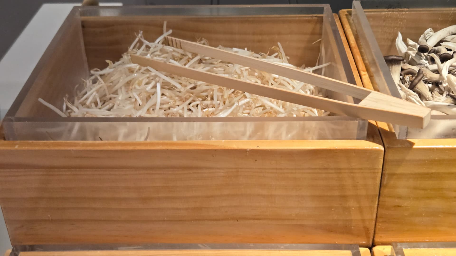 براعم فاصوليا مقرمشة لركن نودلز الأرز في بوفيه الفطور