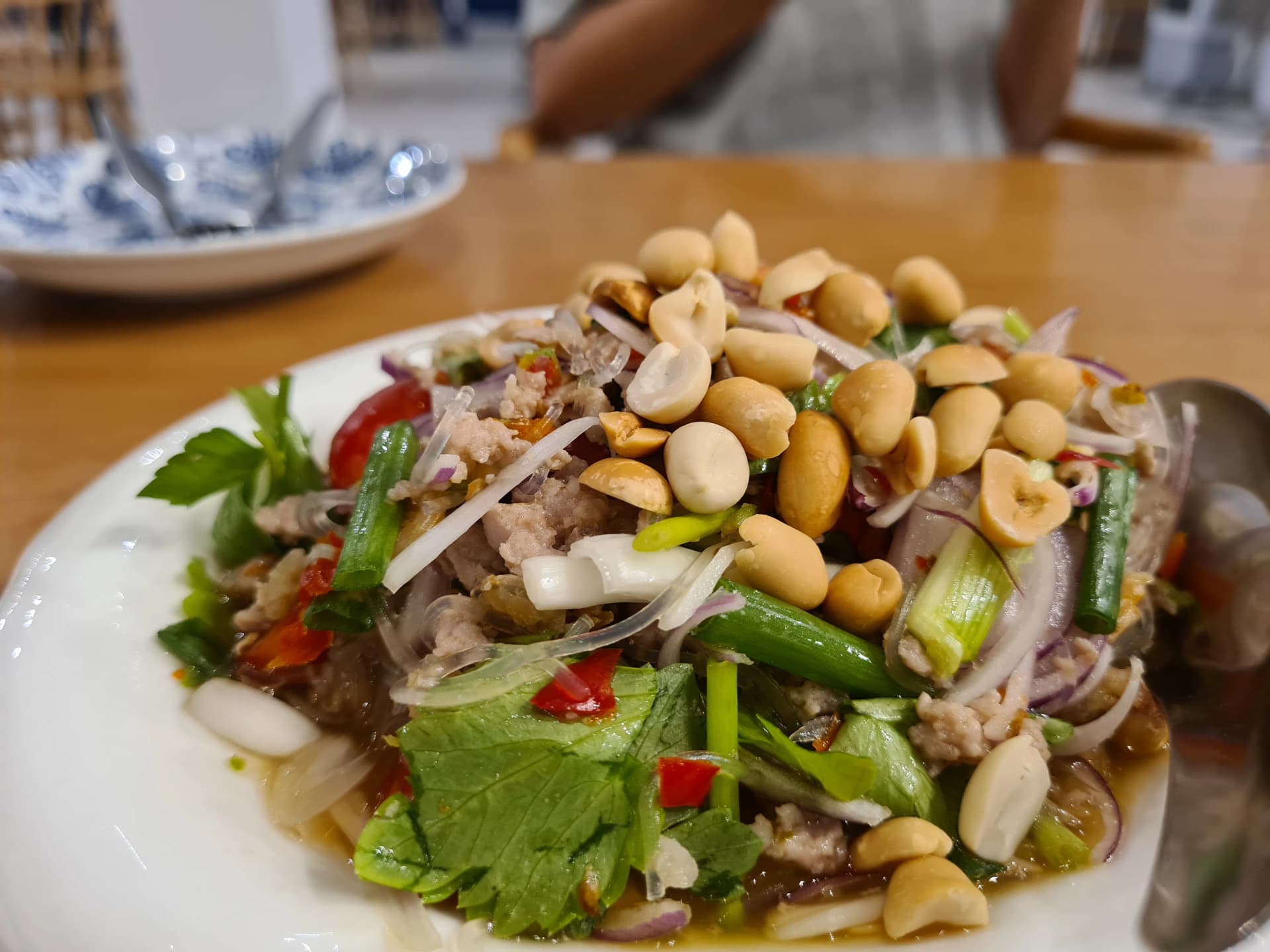 당면과 채소가 섞인 얌운센 접시