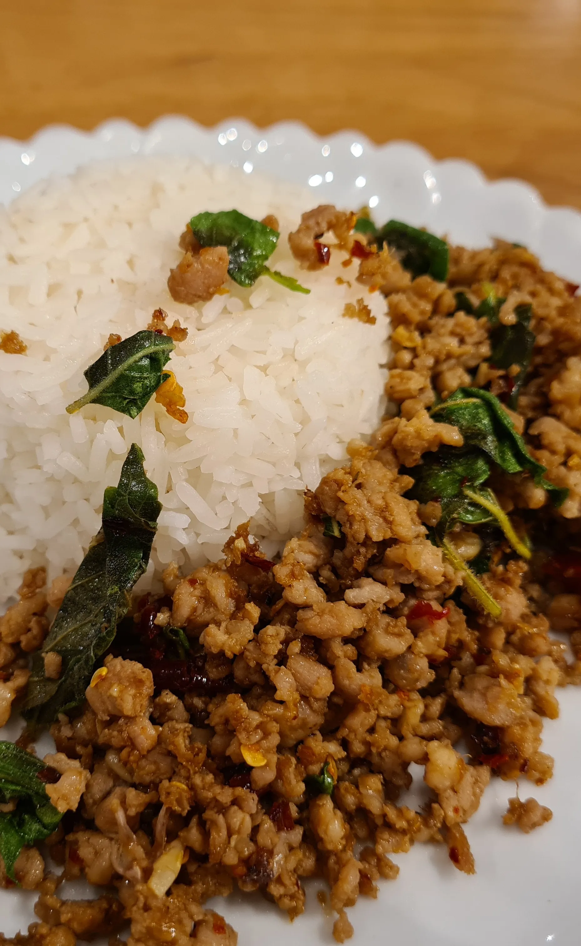 매콤하게 볶아진 팟까파오 무쌉 클로즈업