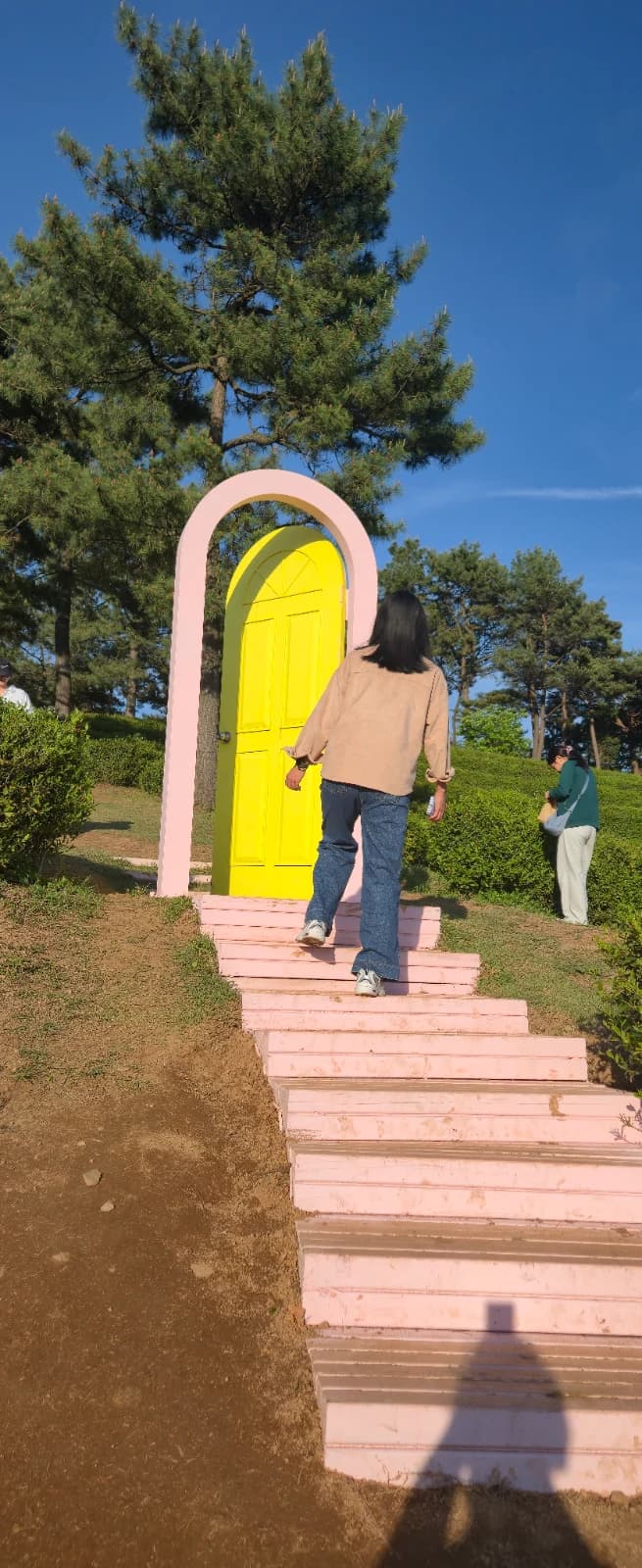 보성 녹차밭 분홍 아치와 노란 문 포토존, 핑크색 계단
