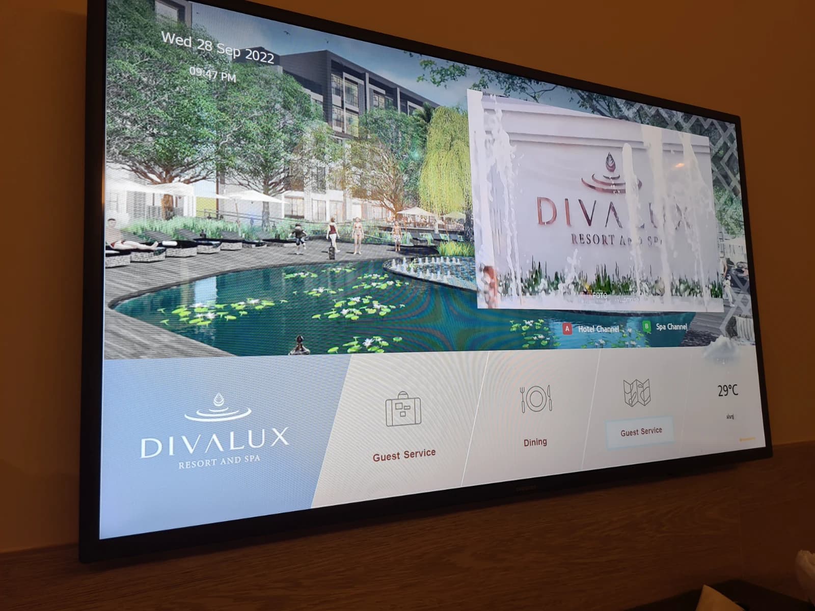 Divalux Resort TV 웰컴 스크린 게스트 서비스 메뉴