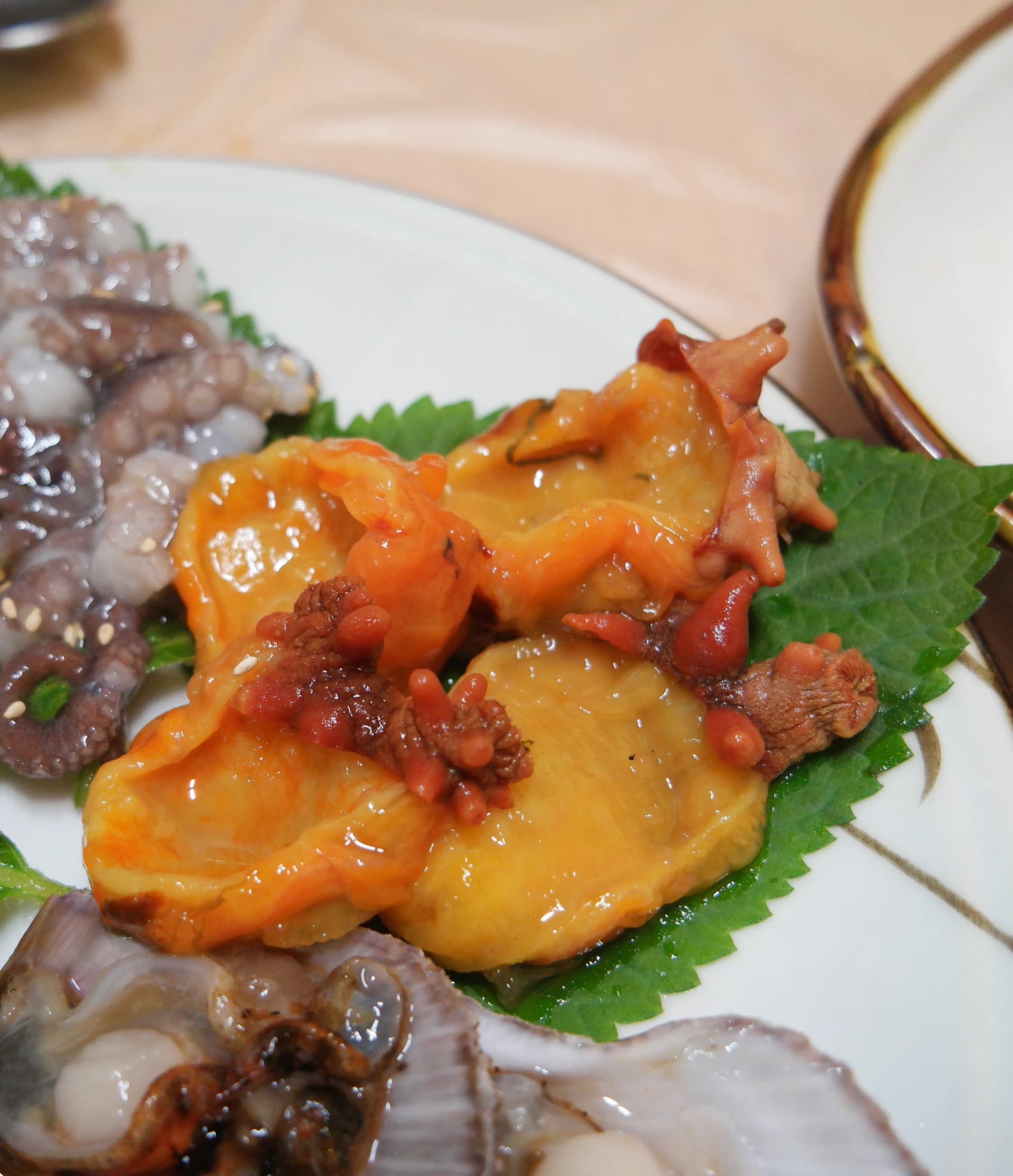 주황빛 멍게회 - 울퉁불퉁한 껍데기를 벗긴 선명한 주황색 속살 | 하이제이에스비